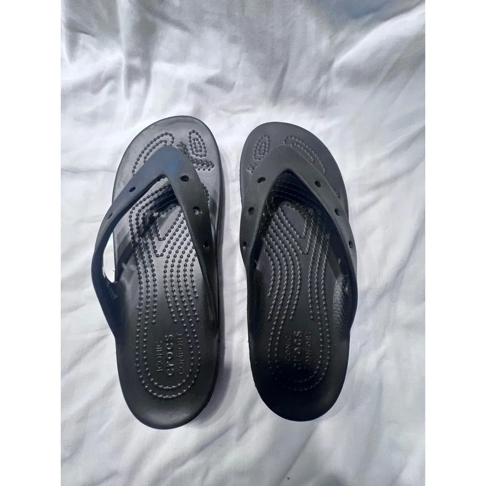 Crocs Kadee II Flip Flops Womens Size 7 Black Thong Sandals Lightweight Casual